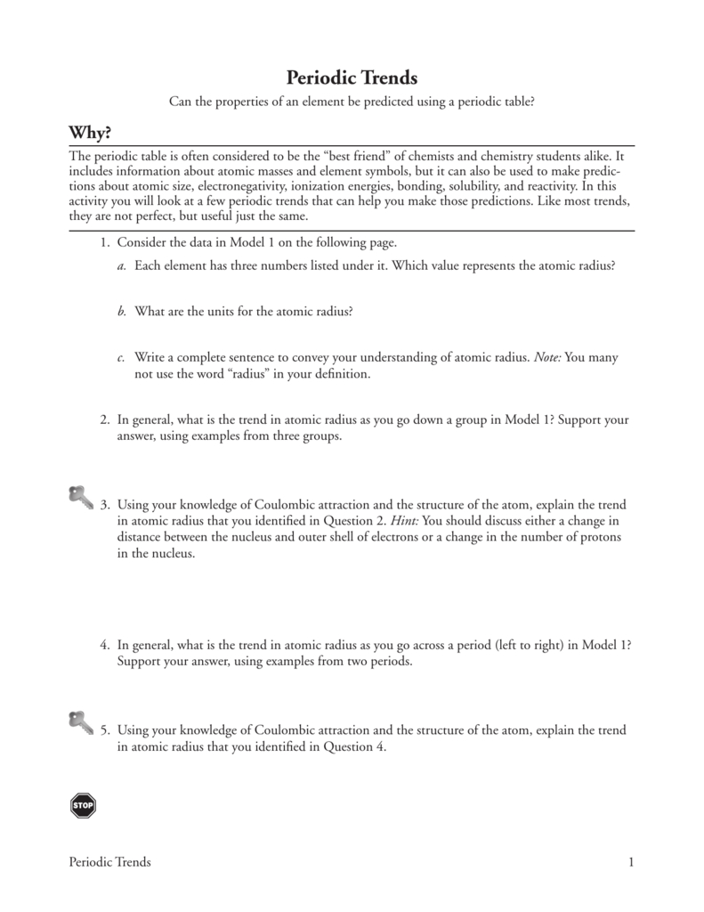 Periodic Trends Throughout Periodic Trends Worksheet Answers Pogil