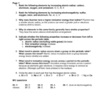 Periodic Trends Worksheet Answers Page 1 1 Rank The Following In Periodic Trends Worksheet Answer Key