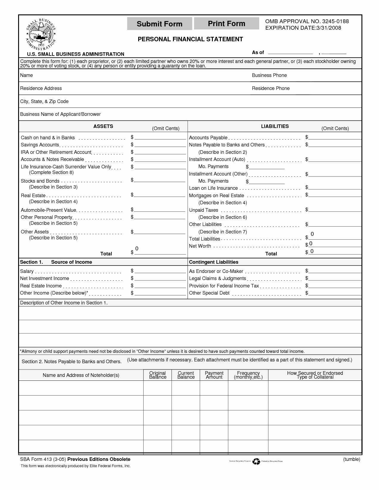 Personal Financial Statement Form Pdf Of Sample Personal Financial And Personal Financial Statement Worksheet