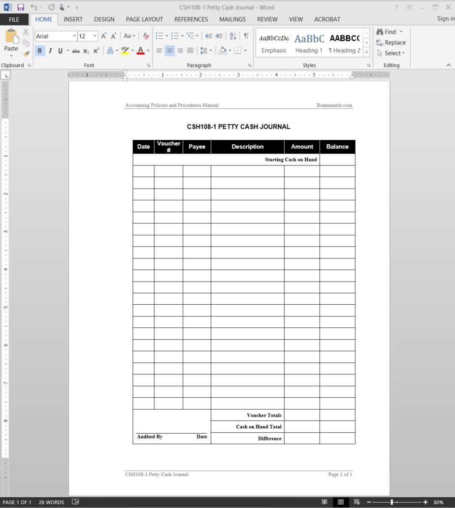 Petty Cash Accounting Journal Template | Bizmanualz Within Accounting Journal Template