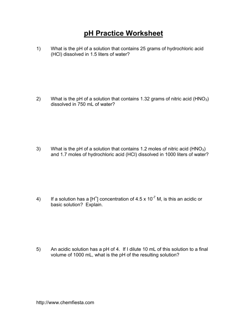 Ph Practice Worksheet Throughout Ph Worksheet Answer Key