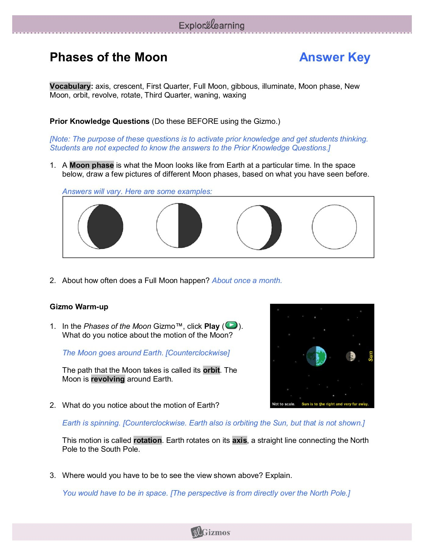 Phases Of The Moon Answer Key  Columbia Public Schools Pages 1  4 For Moon Phases Worksheet Answers