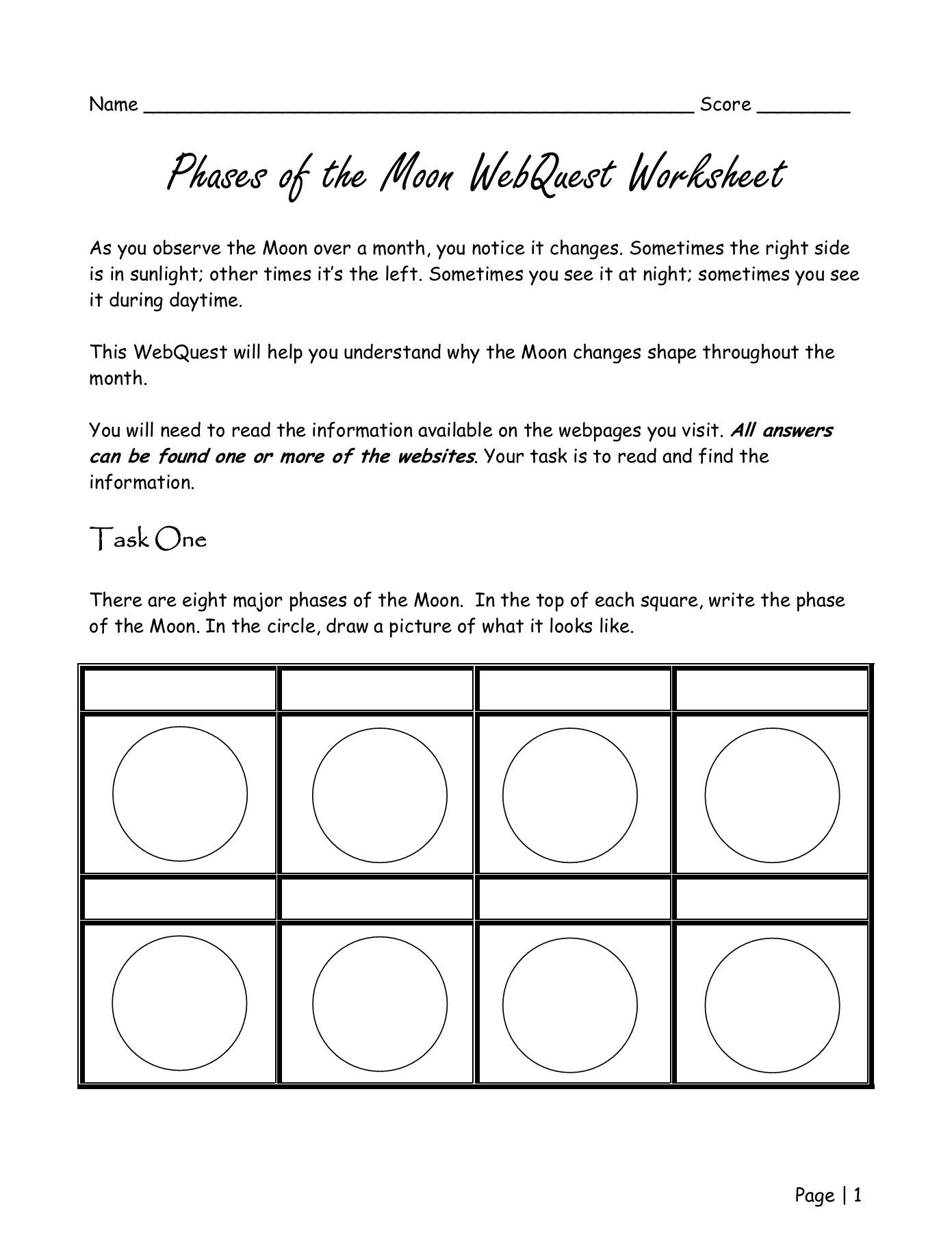 Phases Of The Moon Webquest Worksheet  Wiley3Rdgrade Pages 1  6 As Well As Moon Phases Worksheet Answers