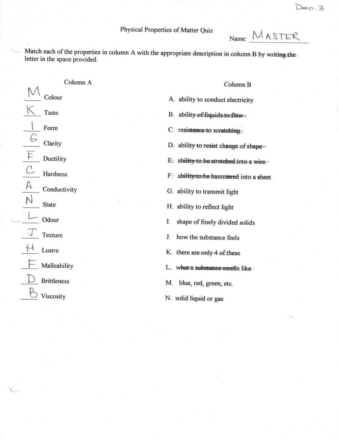 Physical And Chemical Changes And Properties Of Matter Worksheet 3Rd In Physical And Chemical Changes And Properties Of Matter Worksheet