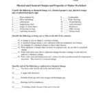 Physical And Chemical Changes And Properties Of Matter Worksheet And Physical Or Chemical Change Worksheet