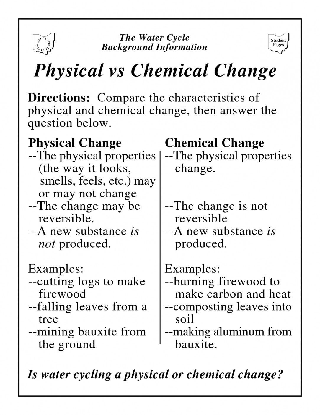 Physical And Chemical Properties And Changes Worksheet Answer Key In Spent Looking For Change Worksheet Answers