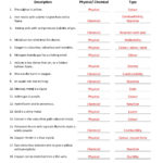 Physical And Chemical Properties And Changes Worksheet Phonics Inside Physical Or Chemical Change Worksheet