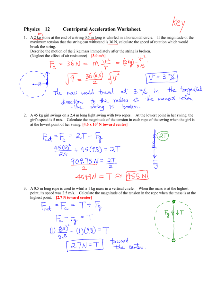 Centripetal Force Worksheet With Answers Excelguider