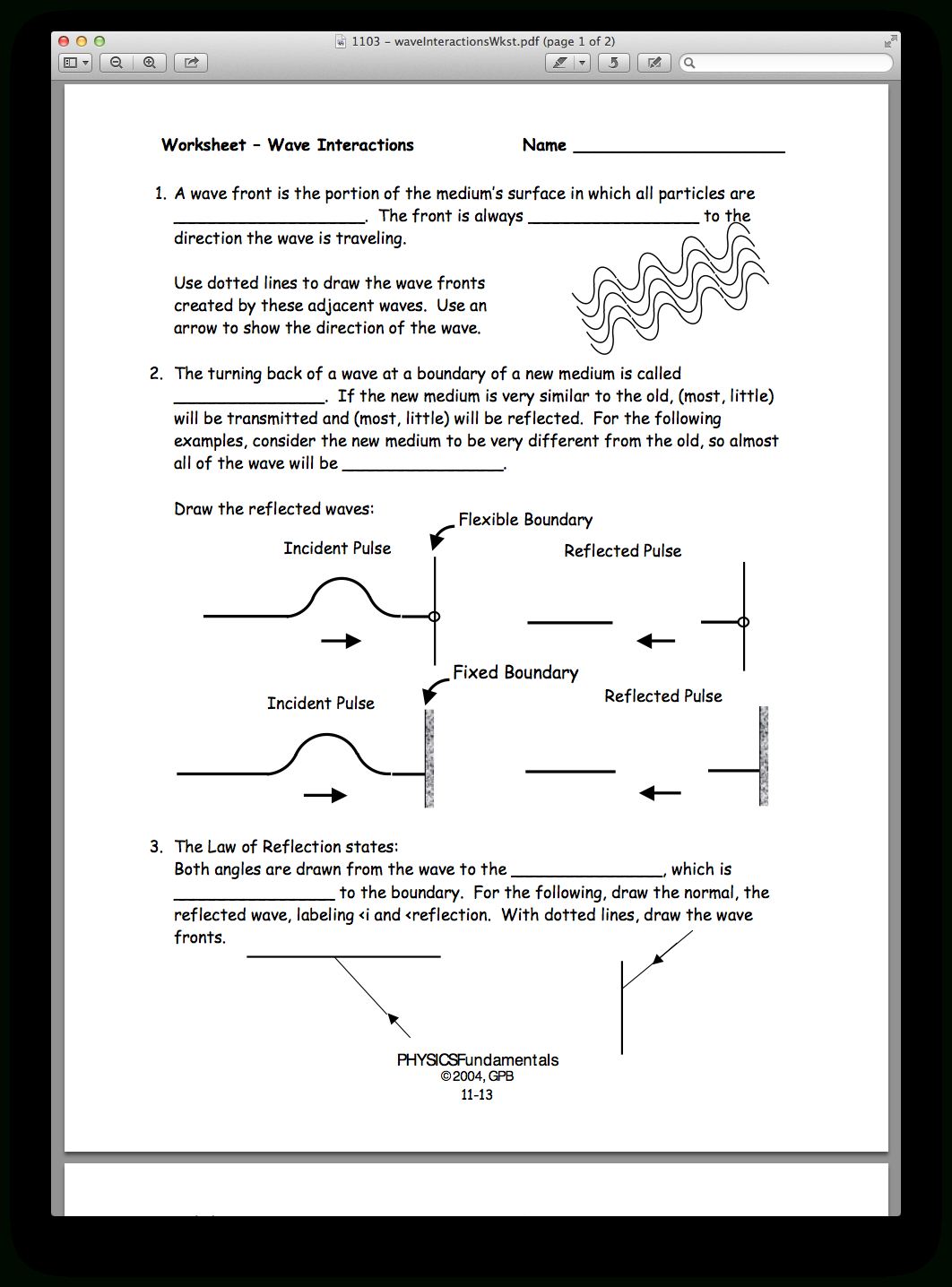 Physics Chapter 11 Lesson 03  Wave Interactions  Pbs Learningmedia With Wave Interactions Worksheet Answers