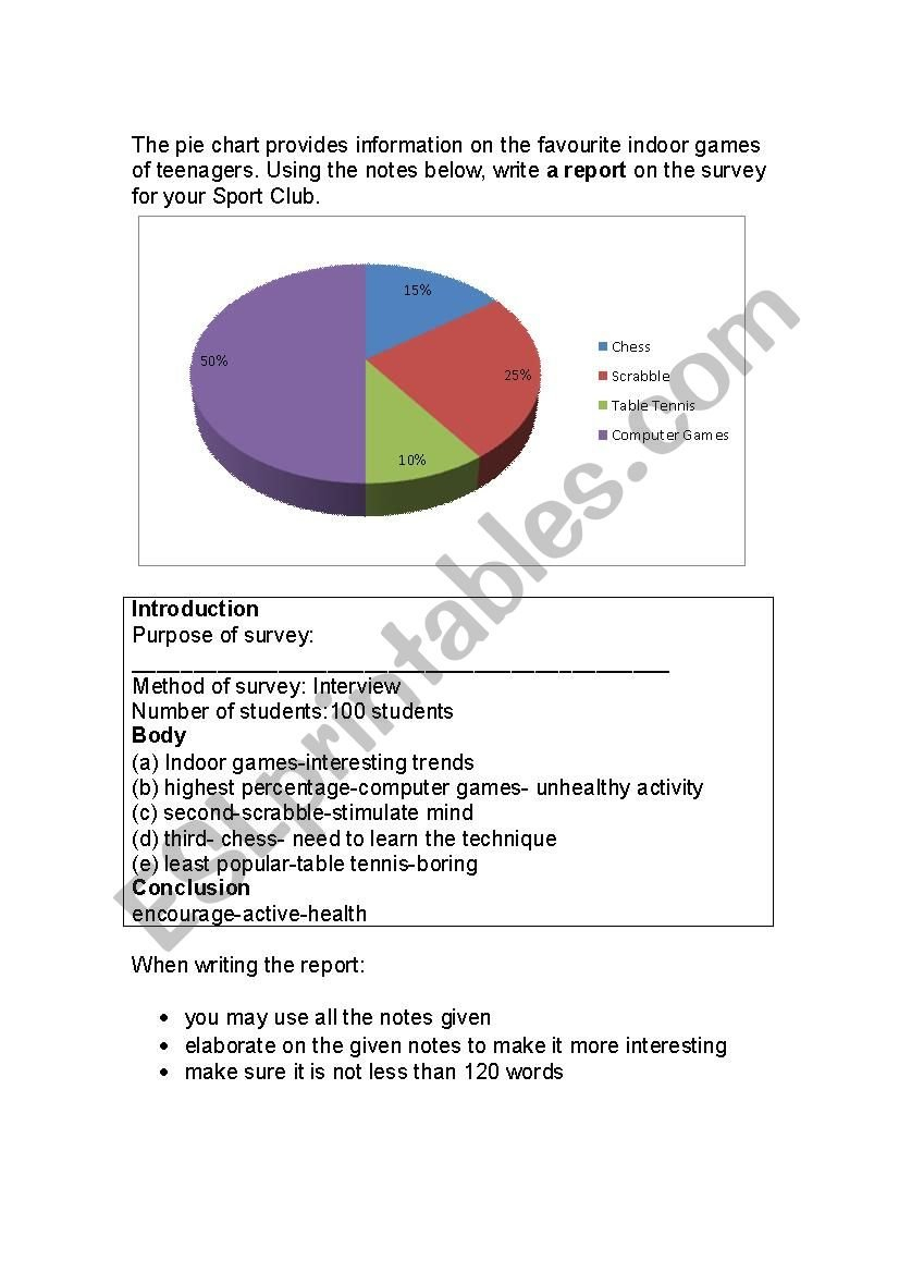 Pie Chart Report  Esl Worksheetafiqahawgkuisa Or Pie Chart Worksheets