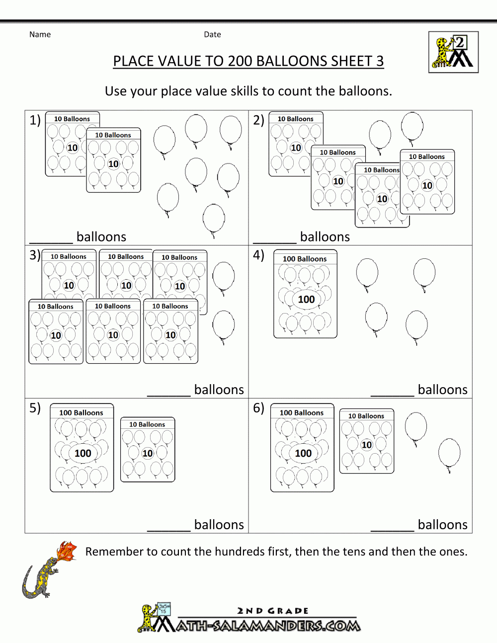 Place Value Worksheet  Numbers To 200 With Regard To Place Value First Grade Worksheets