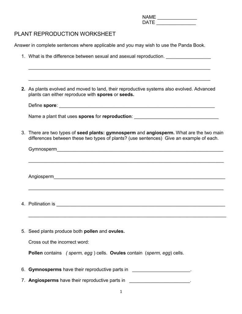 Plant Reproduction Worksheet With Plant Reproduction Worksheet Answers