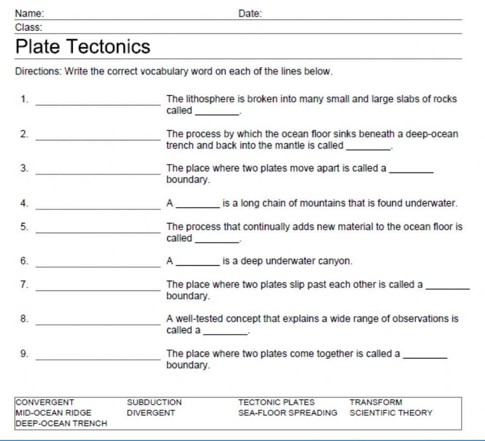 Plate Plate Tectonics Worksheet Great Slope Intercept Form Worksheet In Plate Tectonics Pdf Worksheet