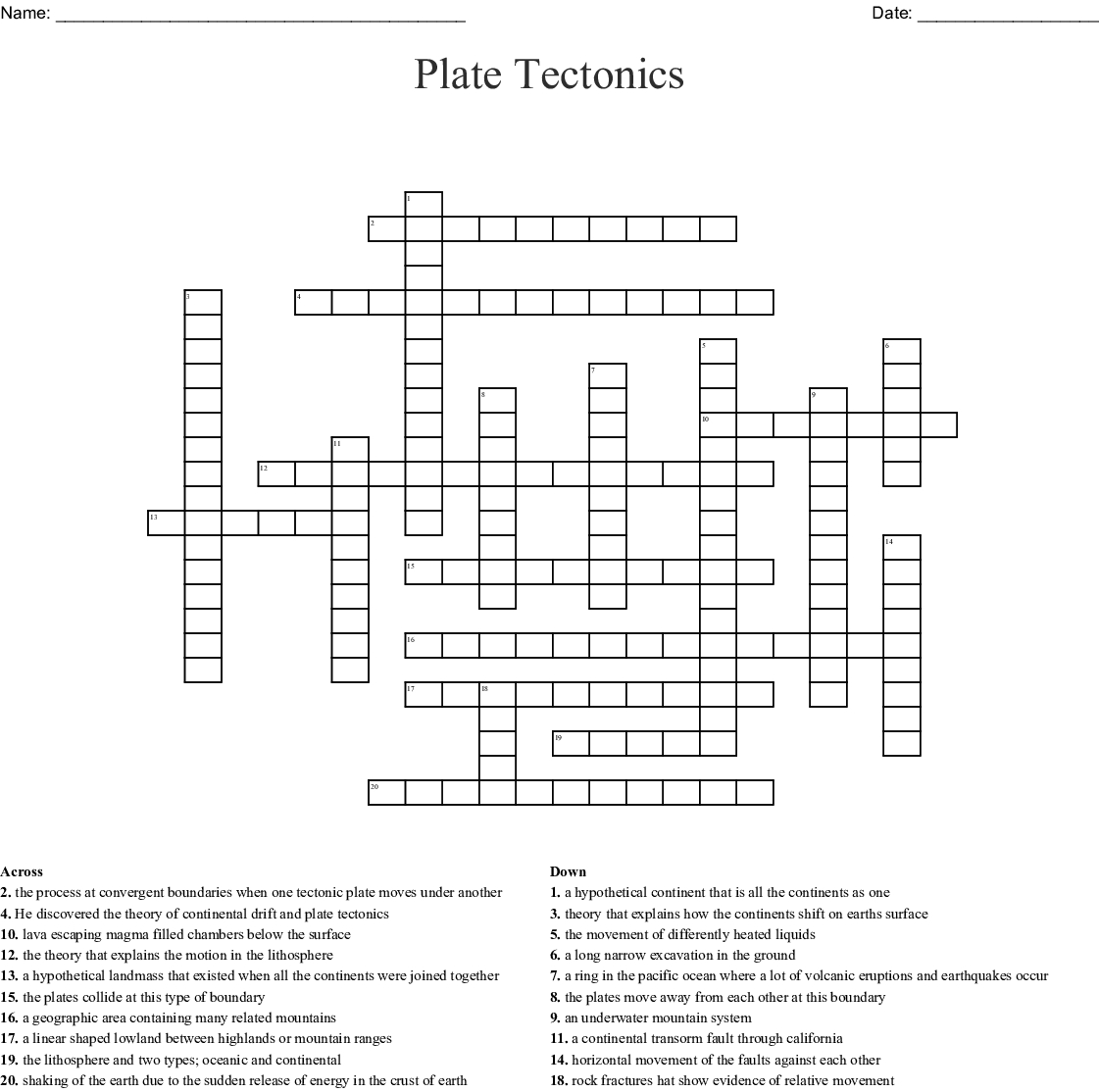 Plate Tectonics Crossword  Wordmint As Well As Plate Tectonics Crossword Puzzle Worksheet Answers