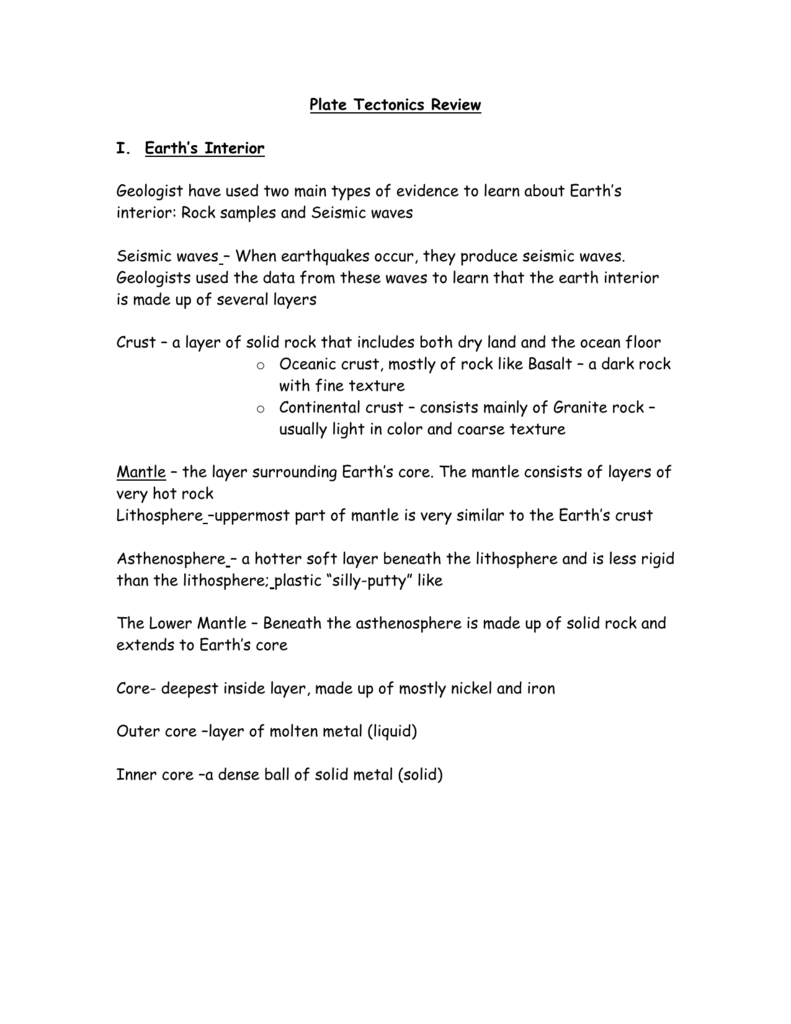 Plate Tectonics Review Sheet Or Plate Tectonics Review Worksheet