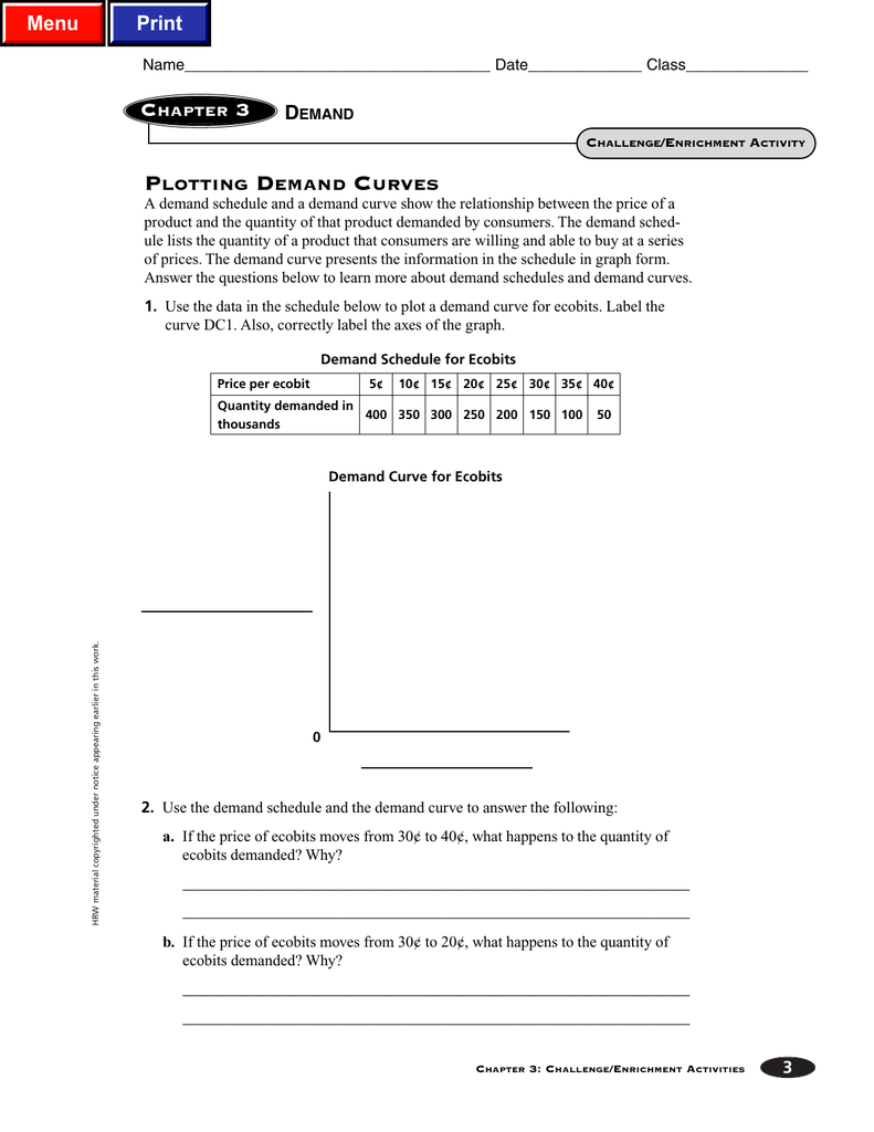 Plotting Demand Curves Regarding Chapter 4 Section 1 Understanding Demand Worksheet Answers