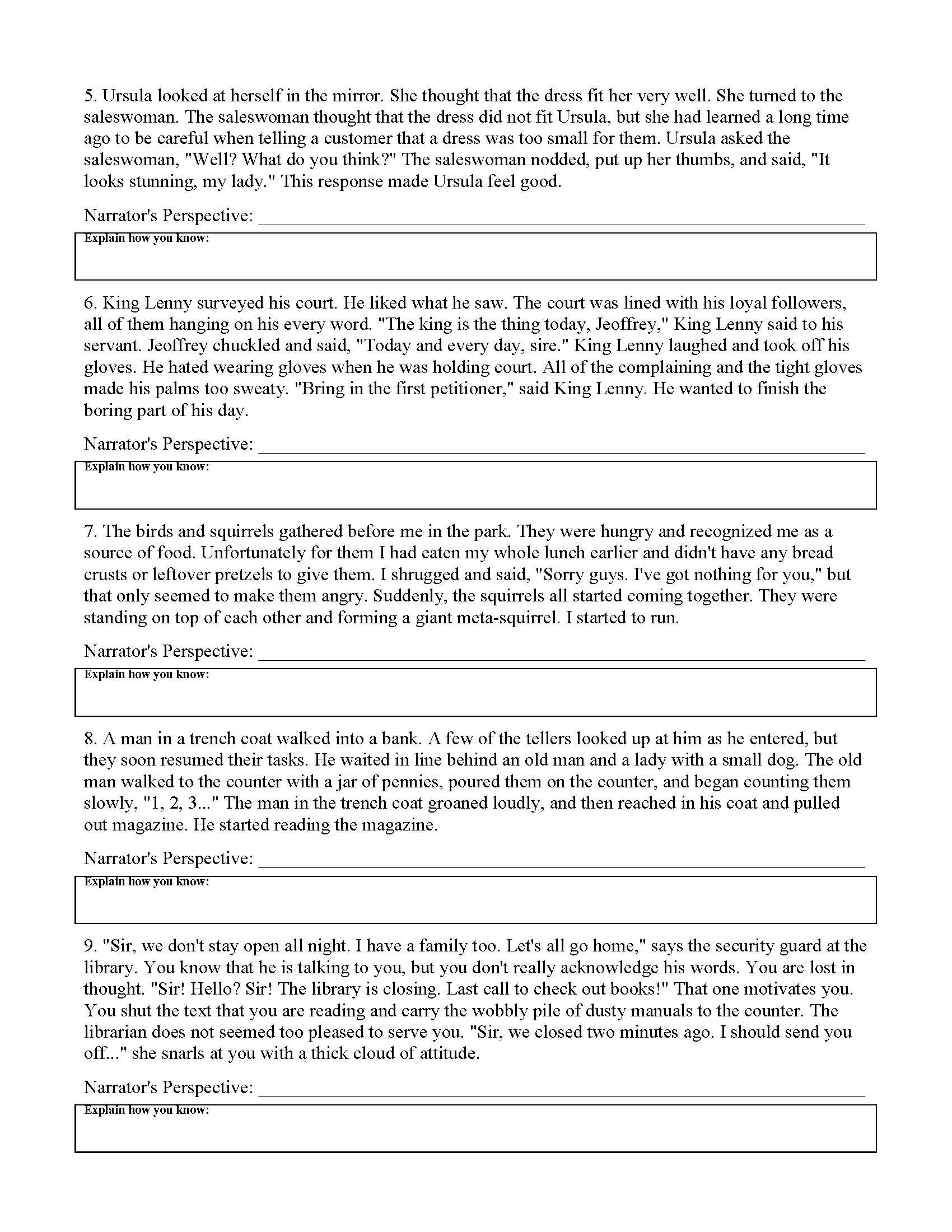 Point Of View Worksheet 11  Preview Also Point Of View Worksheet 11