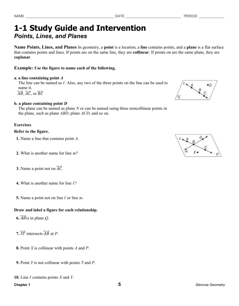 Points Lines And Planes Or 1 1 Points Lines And Planes Worksheet Answers