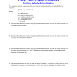Position Velocity  Acceleration Physics Worksheet For Velocity And Acceleration Worksheet