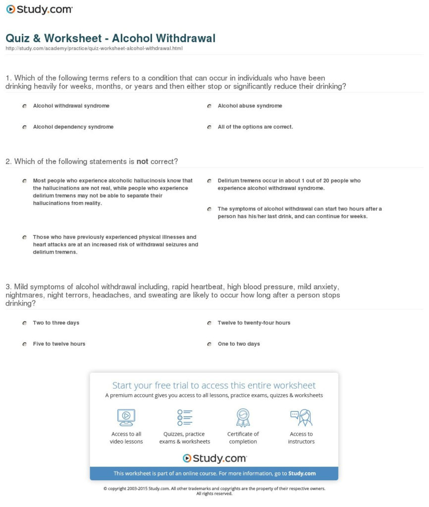 Post Acute Withdrawal Syndrome Worksheet — excelguider.com