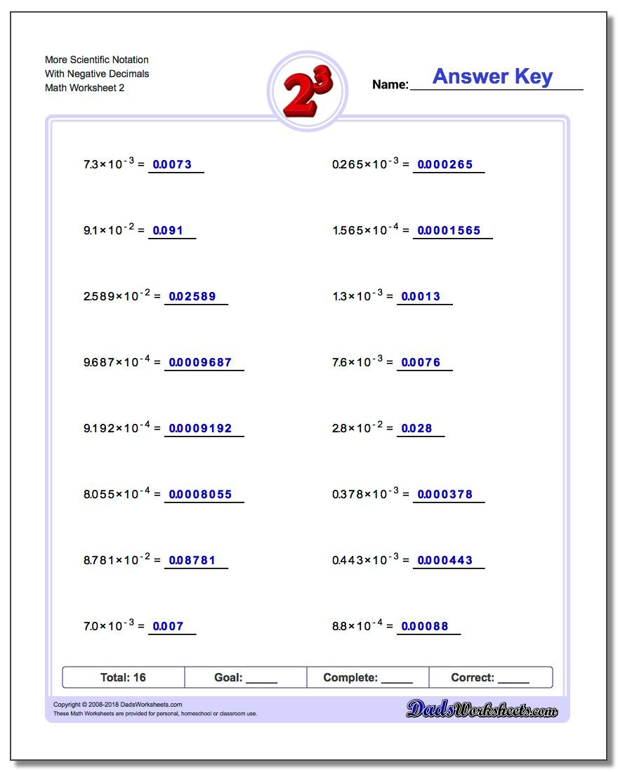 Powers Of Ten And Scientific Notation Regarding Scientific Notation Worksheet Answers