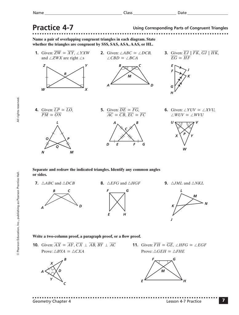 Practice 47 Or Chapter 4 Congruent Triangles Worksheet Answers