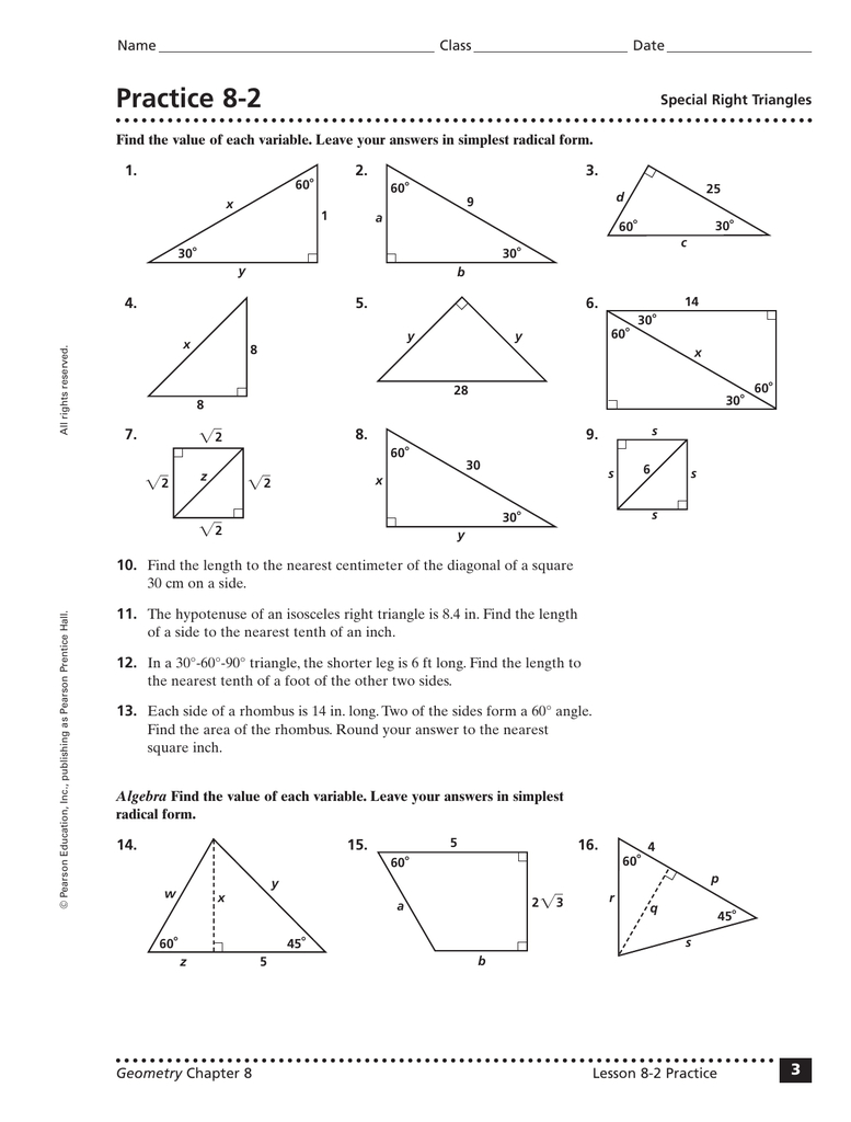 Practice 82 As Well As 30 60 90 Triangle Worksheet With Answers