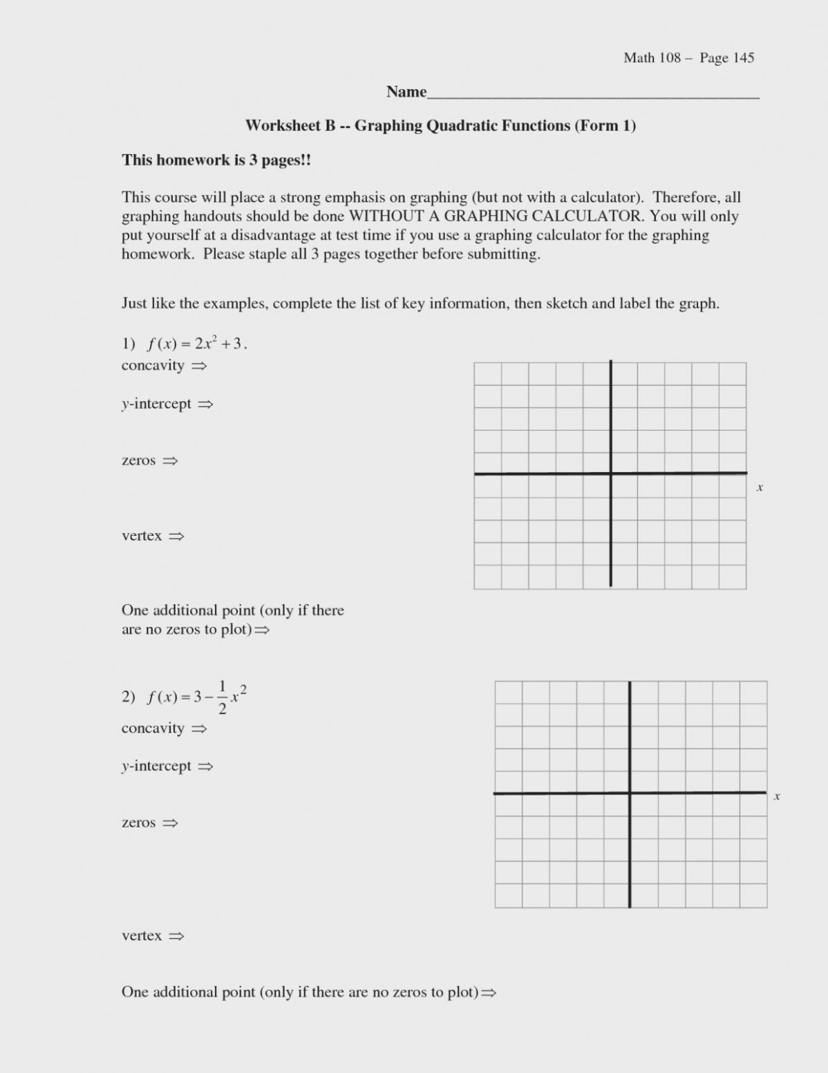 Practice Worksheet Graphing Quadratic Functions In Standard Form The For Worksheet Graphing Quadratics From Standard Form Answer Key