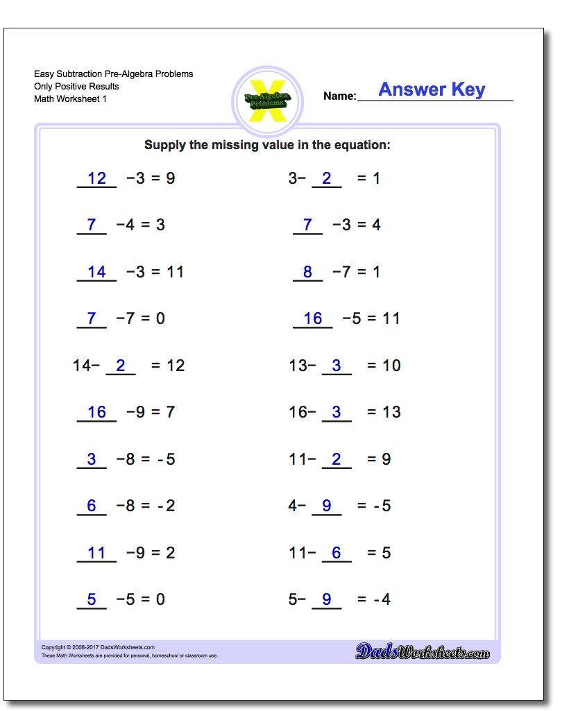 Prealgebra For On The Button Math Worksheet