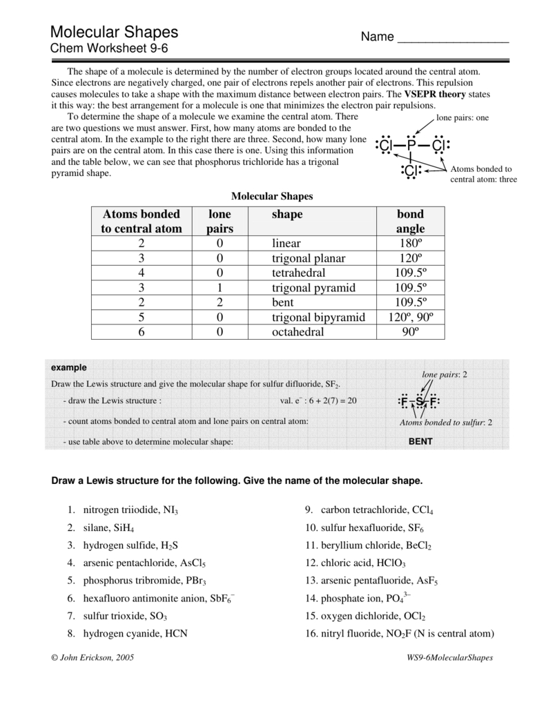 Predicting Molecular Shapes With Regard To Molecular Geometry Worksheet Answers