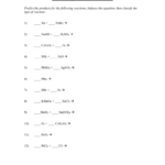 Predicting Reaction Products Worksheet And Predicting Products Of Chemical Reactions Worksheet