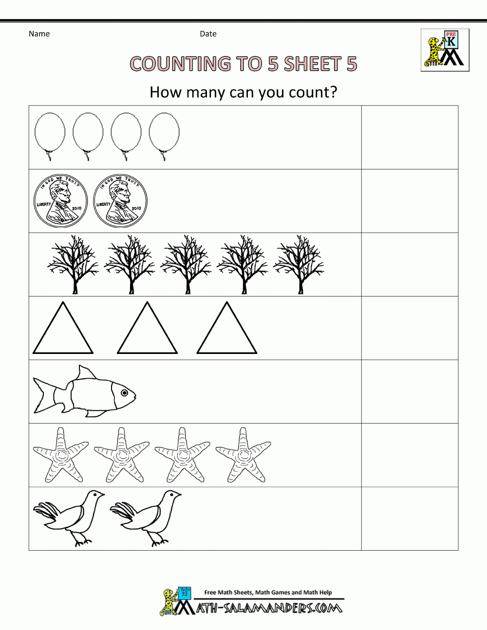 Preschool Counting Worksheets  Counting To 5 Intended For Free Printable Preschool Math Worksheets