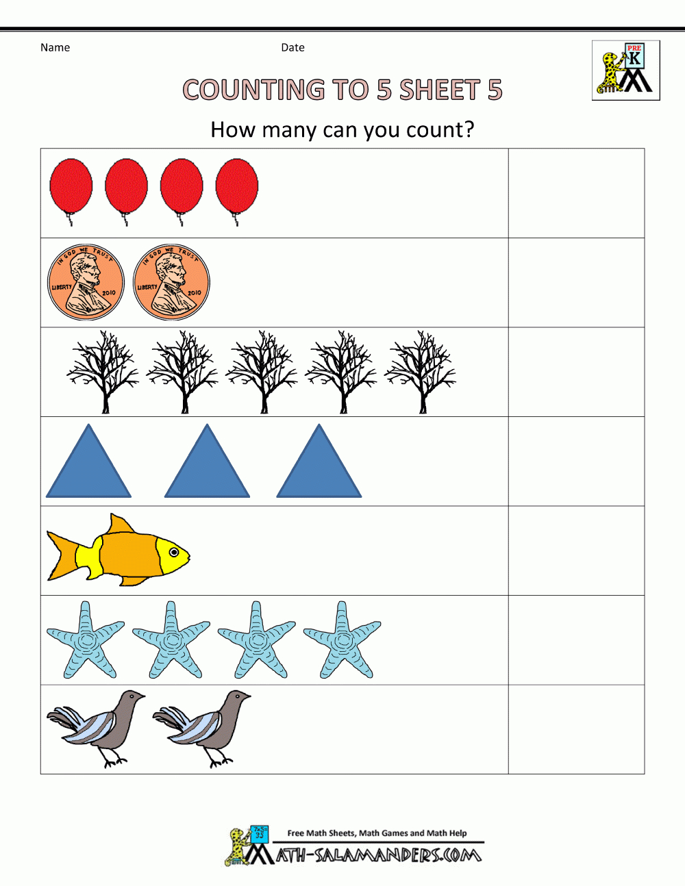 Preschool Counting Worksheets  Counting To 5 With Math Worksheets Preschool Kindergarten