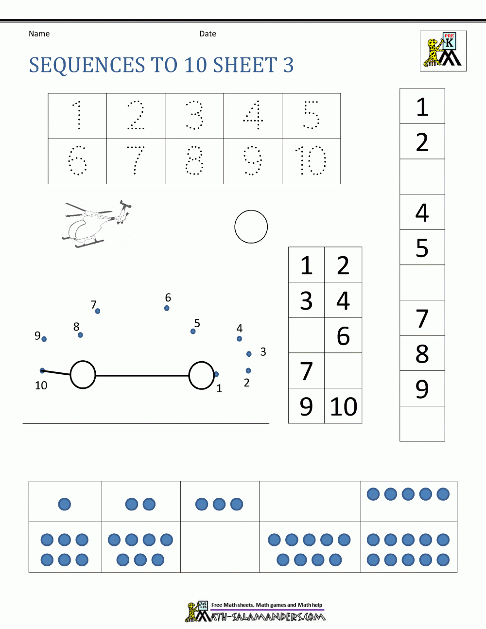 Preschool Number Worksheets  Sequencing To 10 With Regard To Number Sequence Worksheets