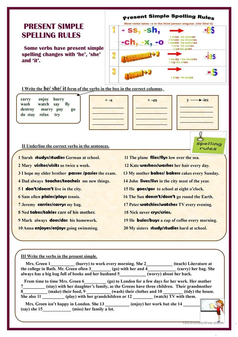 Present Simple Spelling Rules Worksheet  Free Esl Printable As Well As Spelling Rules Worksheets Pdf