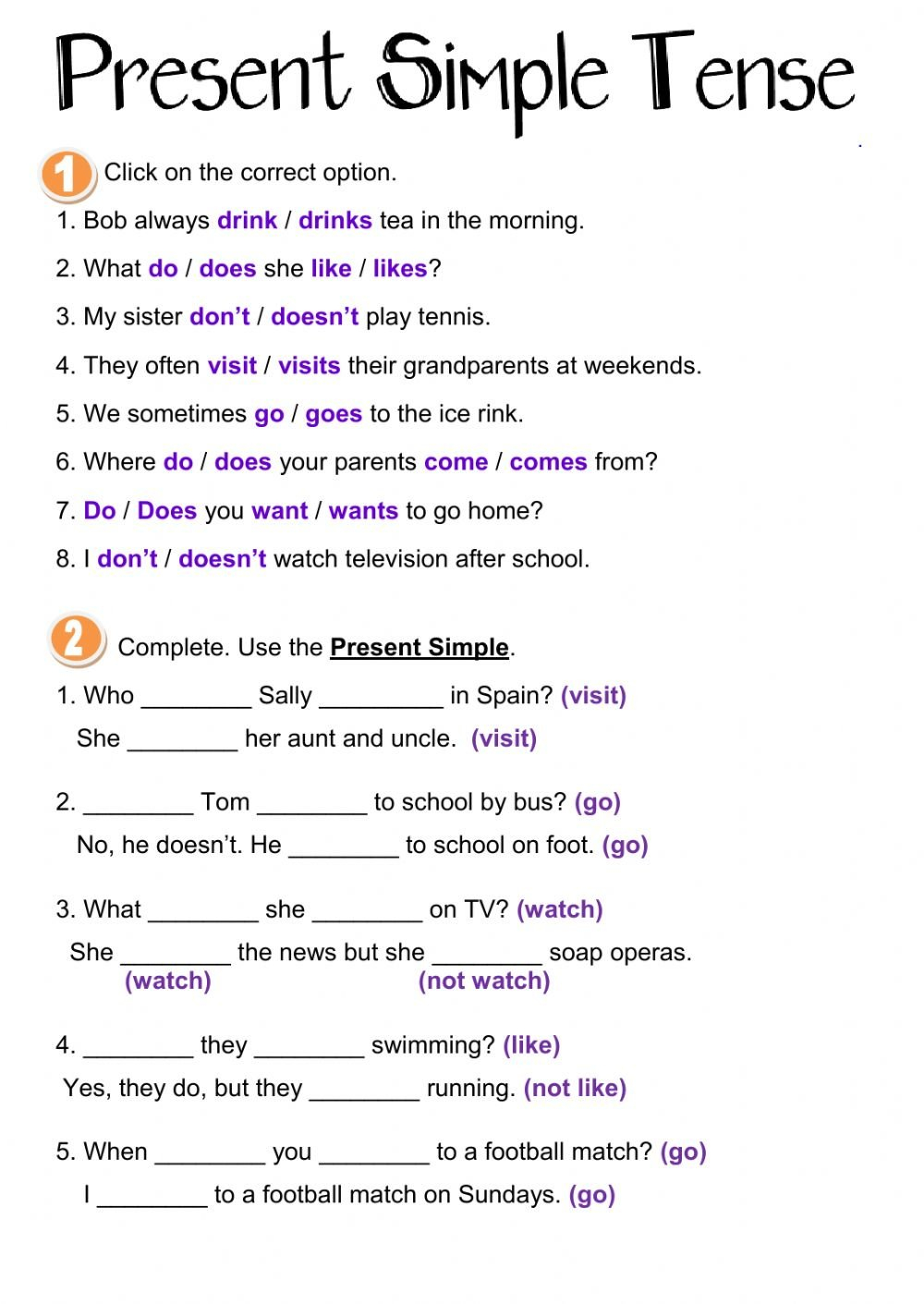 Present Simple Tense  Interactive Worksheet Inside Simple Present Tense Worksheets