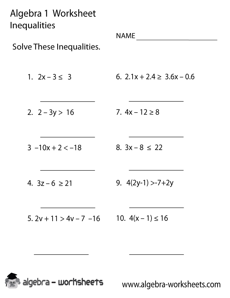 Print The Free Inequalities Algebra 1 Worksheet  Printable Version Or Algebra 1 Inequalities Worksheet