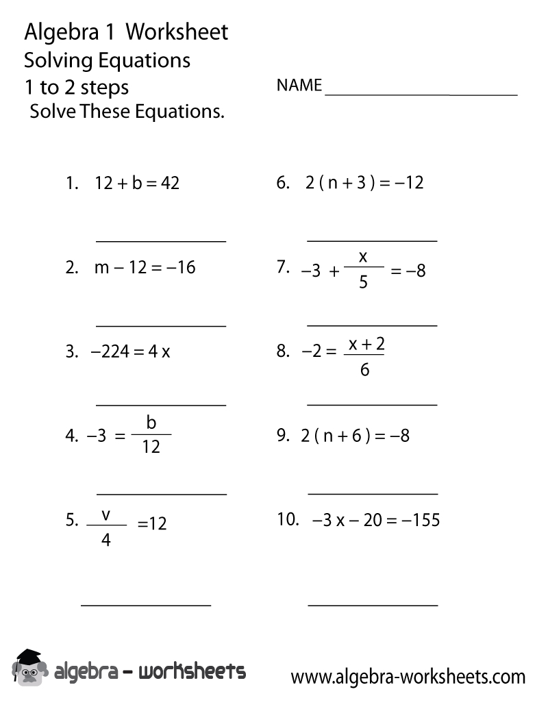Print The Free Solving Equations Algebra 1 Worksheet  Printable Version Pertaining To Solving Algebraic Equations Worksheets