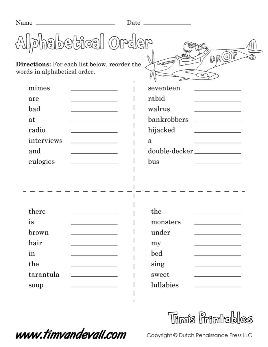 Printable Alphabetical Order Worksheets Language Arts Pdf For Alphabetical Order Worksheets