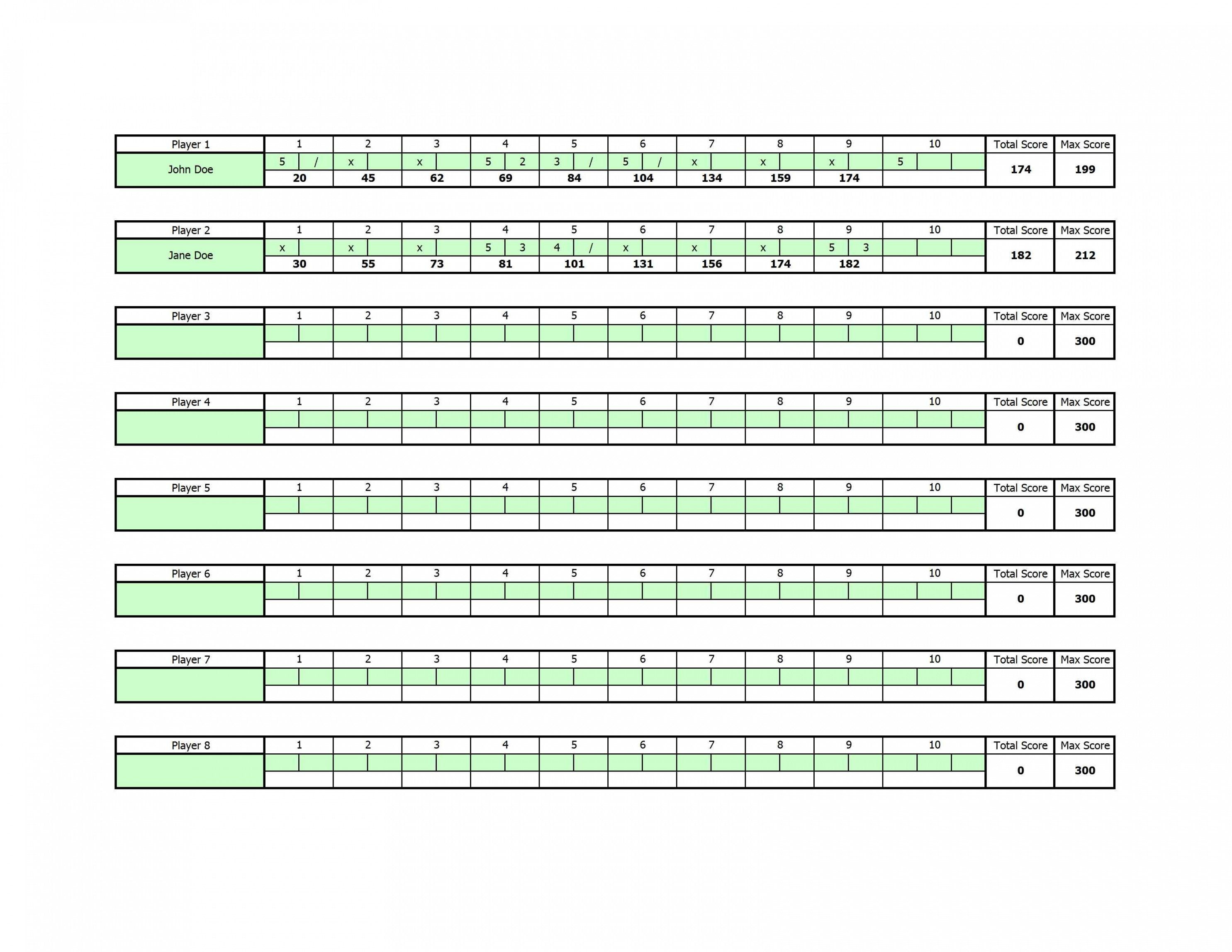 Printable Bowling Excel Spreadsheet Zorayayodhyaco Bowling League ... For Bowling League Spreadsheet