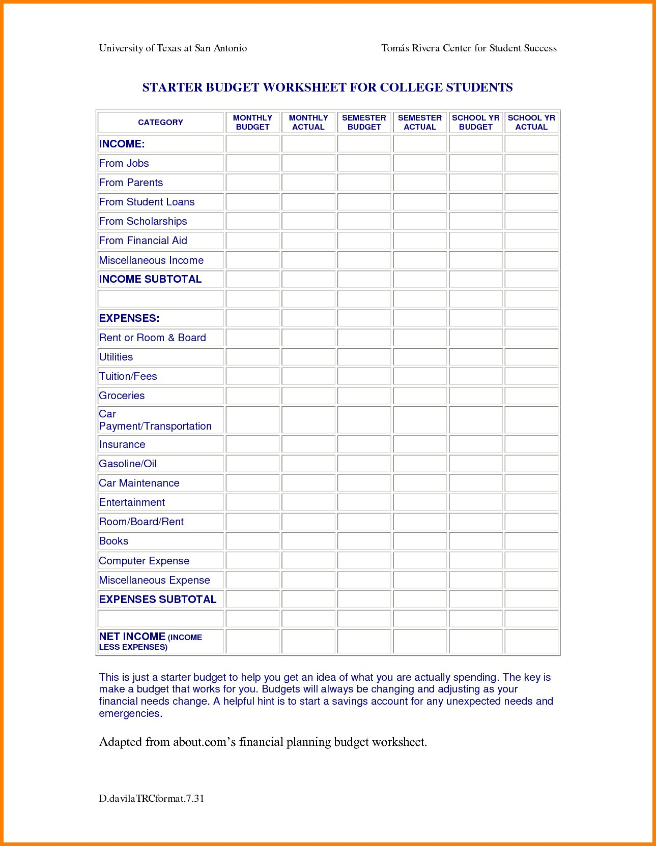 Printable Budget Worksheets Beautiful Classification Of Matter Pertaining To Printable Budget Worksheet For College Students