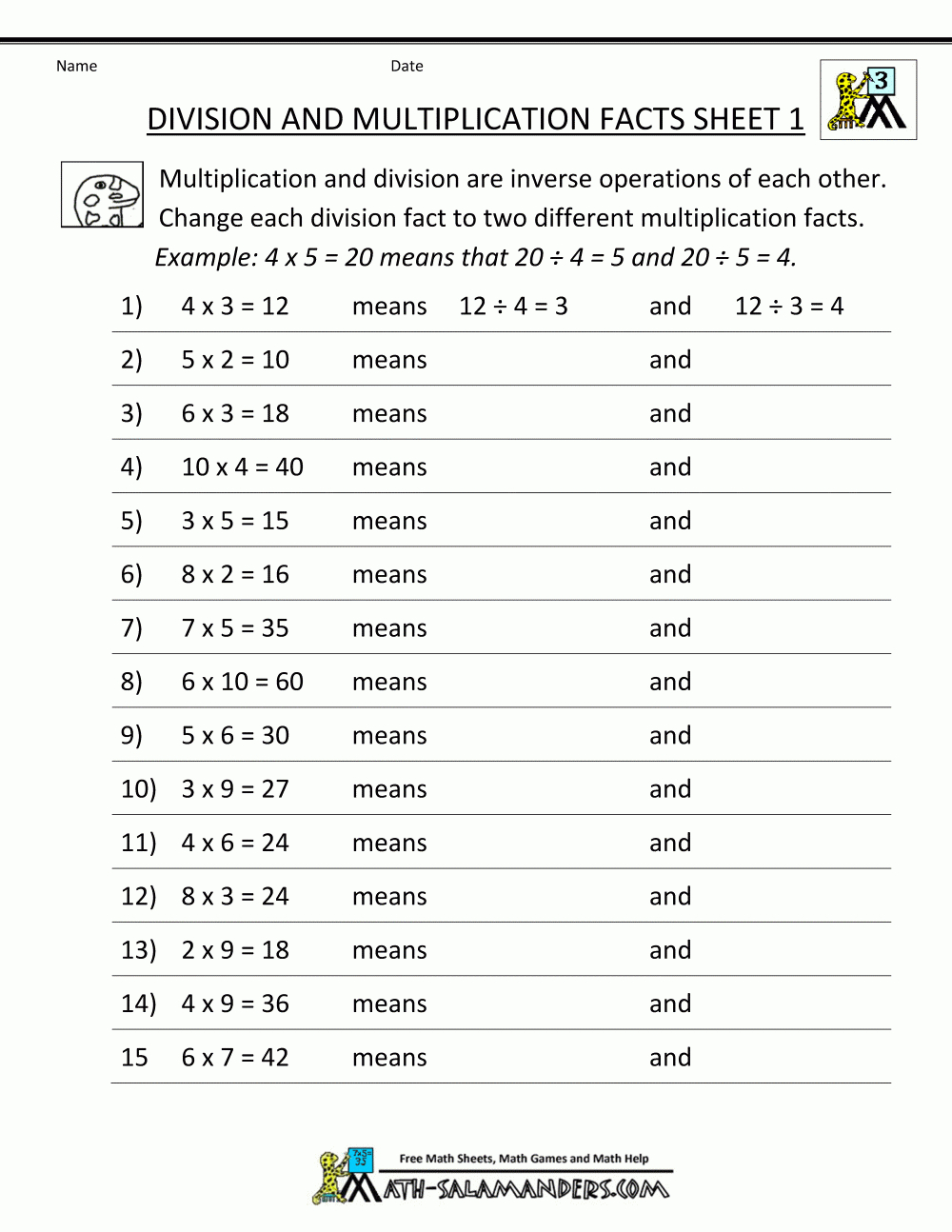 Printable Division Worksheets 3Rd Grade Along With Third Grade Division Worksheets