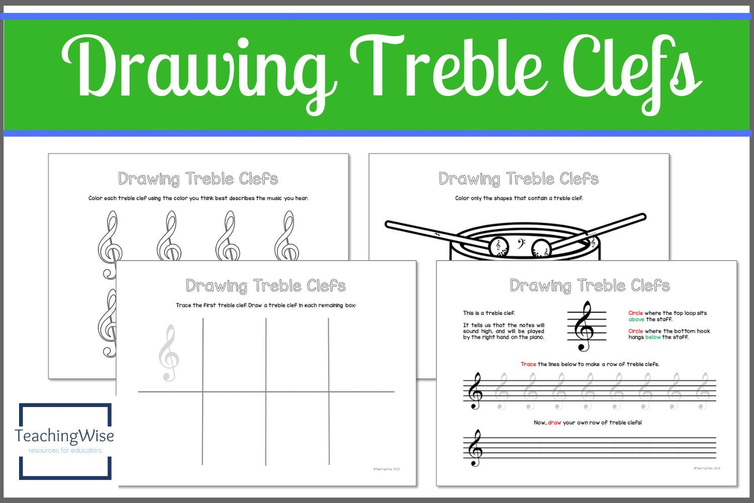 Printable Drawing Treble Clefs Worksheet Set Music Theory  Etsy Inside Music Theory Worksheets
