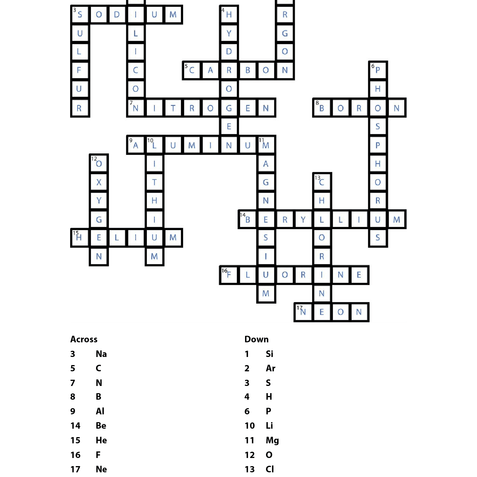 Printable Element Crossword Puzzle And Answers Also Periodic Table Puzzle Worksheet