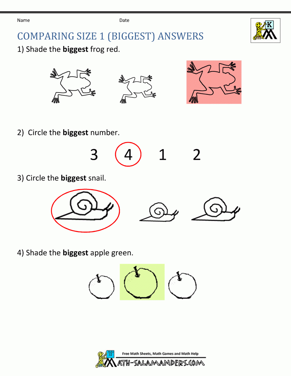 Printable Kindergarten Math Worksheets Comparing Numbers And Size For Kindergarten Math Worksheets Pdf