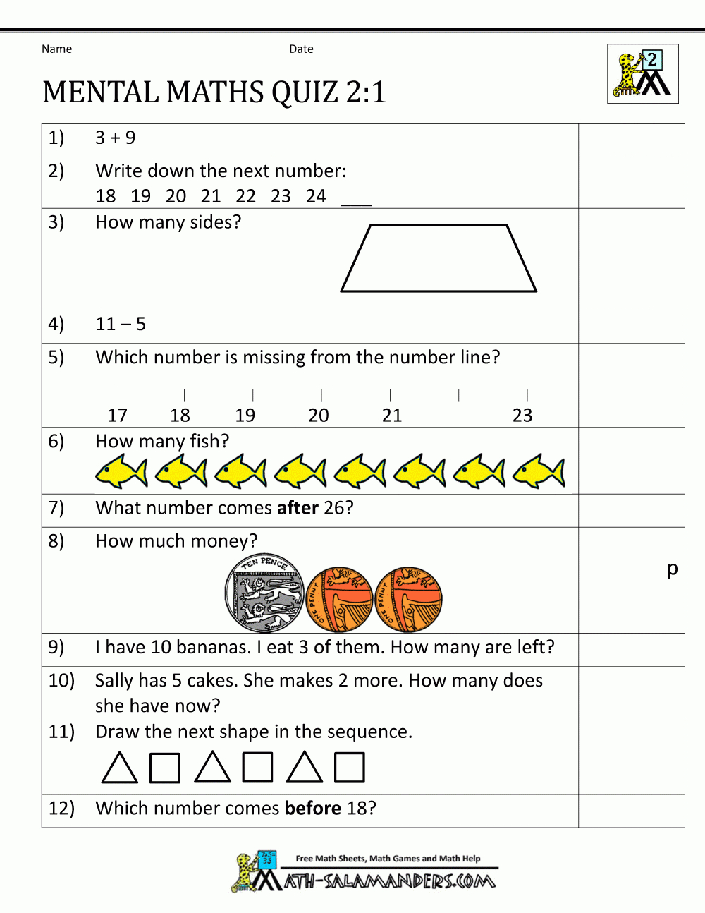 Printable Mental Maths Year 2 Worksheets Within Mental Maths Worksheets