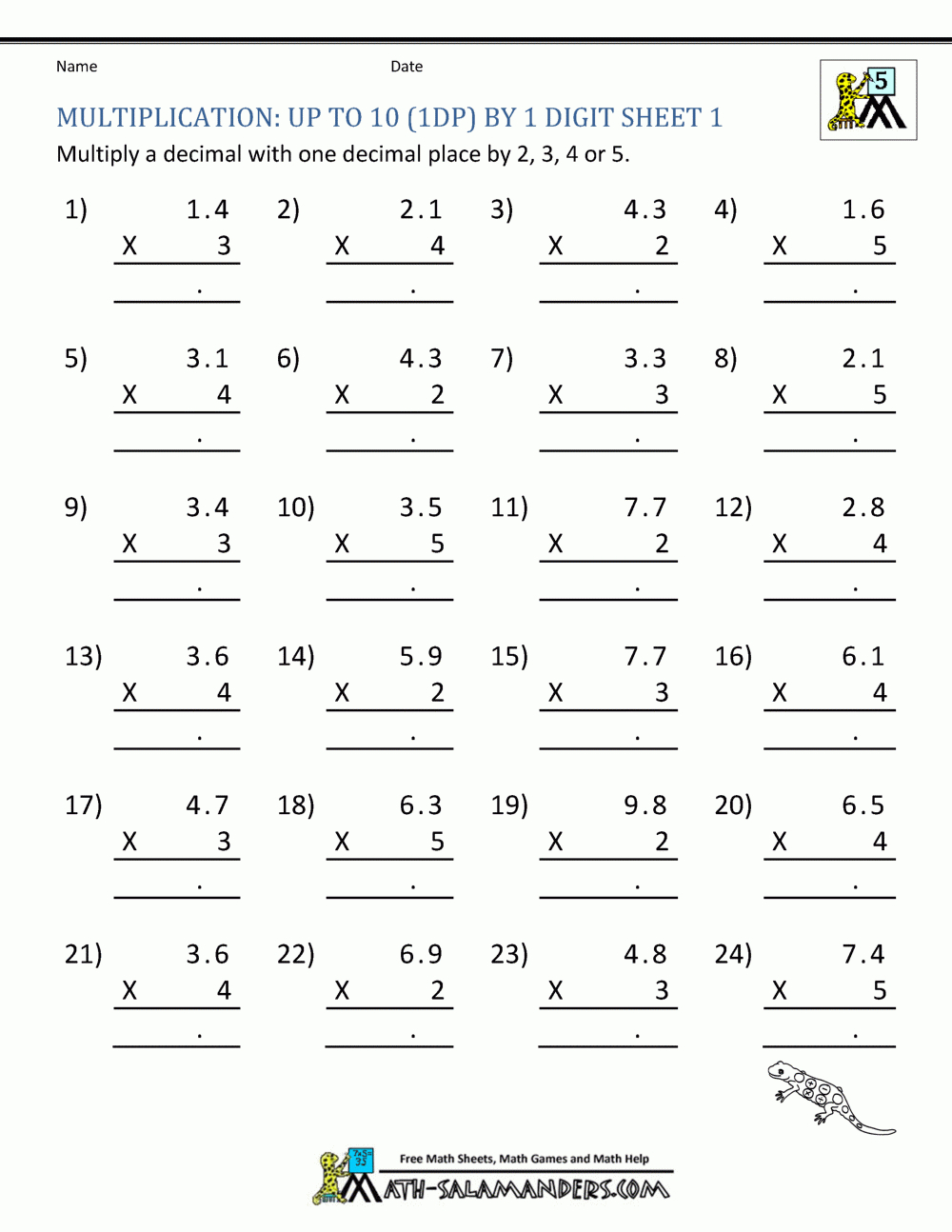 Printable Multiplication Sheets 5Th Grade Together With Multiplying Decimals By Whole Numbers Worksheet