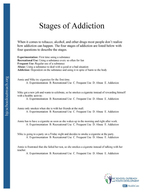 addiction education worksheets pdf