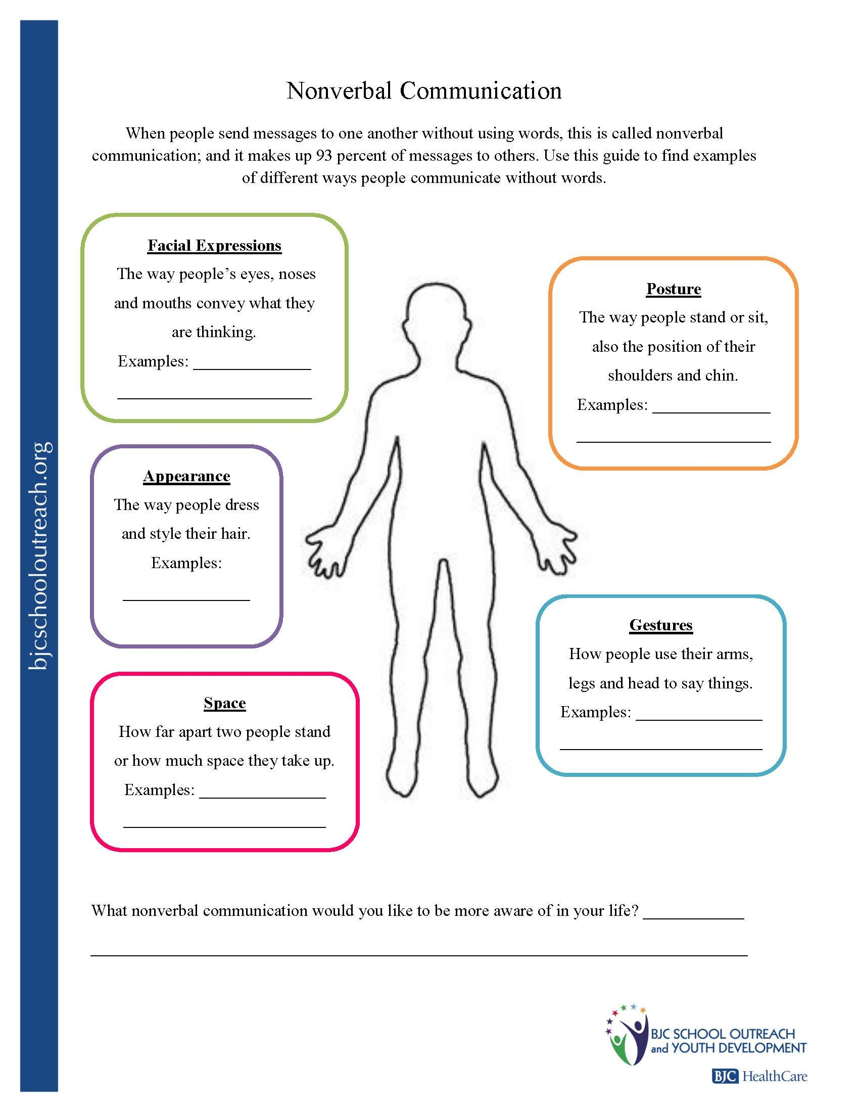 Printable Worksheets Inside Nonverbal Communication Worksheet Answers