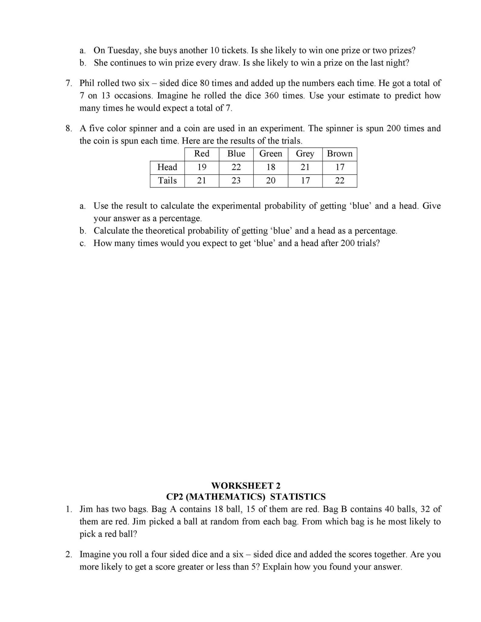 Probability Theory Worksheet 1  Briefencounters For Probability Theory Worksheet 1